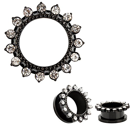 Huacan Flesh Tunnel Plug set 14mm Ohr Piercing Stecker Schwarz Silber Kristall Blütenblätter Double Flared Klassisch Expander Schrauber Außengewinde Chirurgen Edel Stahl Damen Herren Punk 2 Stück Huacan Flesh Tunnel Plug set 14mm Ohr Piercing Stecker Schwarz Silber Kristall Blütenblätter Double Flared Klassisch Expander Schrauber Außengewinde Chirurgen Edel Stahl Damen Herren Punk 2 Stück von Huacan