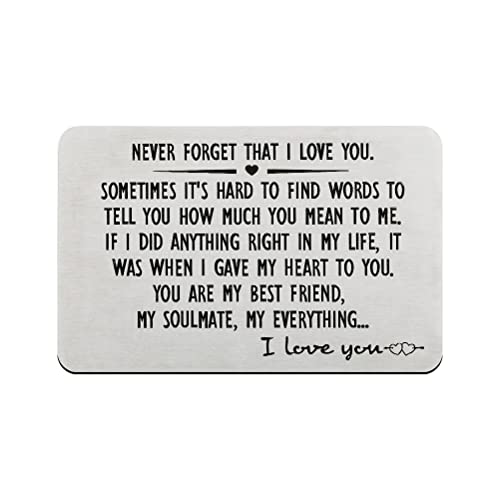 I Love You Gifts for Him, Never Forget That I Love You Engraved Wallet Insert Card with Jewelry Box Boyfriend Husband Girlfriend Wife Anniversary Valentines Gifts for Him von HuaJiao