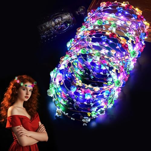 HuaMuDM 16 Pcs LED BlumenHaarband,Haarkranz Leuchtend,Leucht Tiara Haarschmuck, LEDstirnband Mädchen，Leuchtende Blumenkronen von HuaMuDM