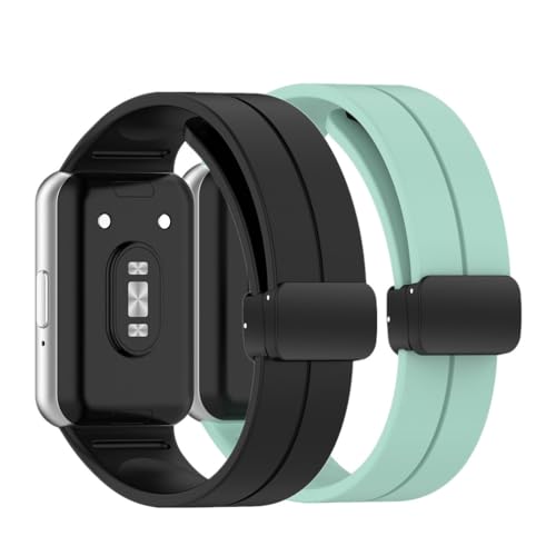 Huabao 22mm Armband Kompatibel mit Samsung Galaxy Fit 3 SM-R390, Verstellbares Silikon Faltschließe Uhrenarmband Sport Ersatzband für Samsung Galaxy Fit 3 SM-R390 für Damen Herren (Schwarz+Ente) von Huabao