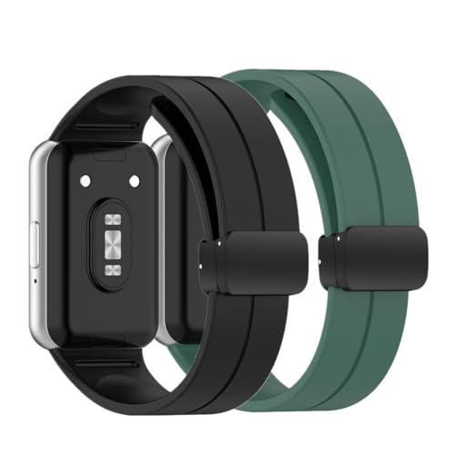 Huabao 22mm Armband Kompatibel mit Samsung Galaxy Fit 3 SM-R390, Verstellbares Silikon Faltschließe Uhrenarmband Sport Ersatzband für Samsung Galaxy Fit 3 SM-R390 für Damen Herren (Schwarz+Grün) von Huabao