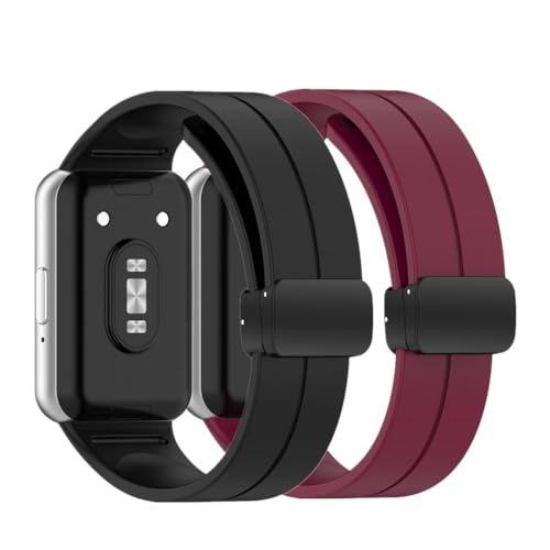 Huabao 22mm Armband Kompatibel mit Samsung Galaxy Fit 3 SM-R390, Verstellbares Silikon Faltschließe Uhrenarmband Sport Ersatzband für Samsung Galaxy Fit 3 SM-R390 für Damen Herren (Schwarz+Rot) von Huabao