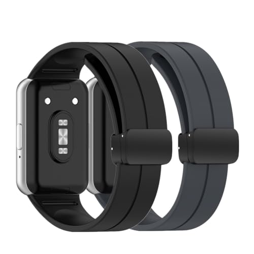 Huabao 22mm Armband Kompatibel mit Samsung Galaxy Fit 3 SM-R390, Verstellbares Silikon Faltschließe Uhrenarmband Sport Ersatzband für Samsung Galaxy Fit 3 SM-R390 für Damen Herren (Schwarz+grau) von Huabao