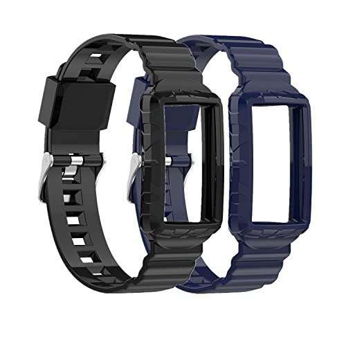 Huabao Armband Kompatibel mit Fitbit Charge 5/Charge 4/Charge 3,Verstellbares Silikon Sport Strap Ersatzband für 3 Activity Tracker Damen Herren, Schwarz+Dunkelblau von Huabao
