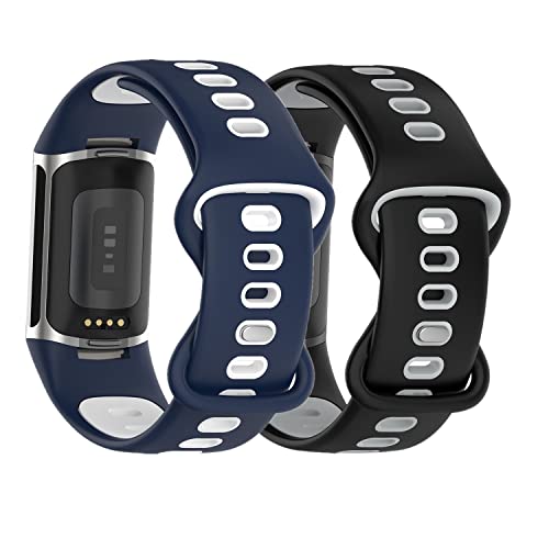 Huabao Armband Kompatibel mit Fitbit Charge 5,Verstellbares Silikon Sport Strap Ersatzband für Armband für Fitbit Charge 5 Activity Tracker Damen Herren (Blau+Schwarz) von Huabao