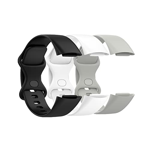 Huabao Armband Kompatibel mit Fitbit Charge 5,Verstellbares Silikon Sport Strap Ersatzband für Fitbit Charge 5 Smart Watch (Schwarz+Weiß+Grau, S) von Huabao