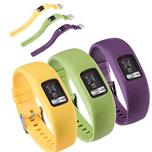 Huabao Armband Kompatibel mit Garmin vivofit 4,Verstellbares Silikon Sport Strap Ersatzband für Garmin vivofit 4 Watch (Gelb + Cyan + Lila, S) von Huabao