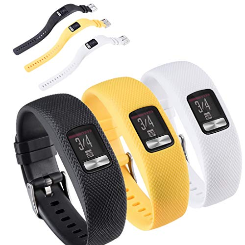 Huabao Armband Kompatibel mit Garmin vivofit 4,Verstellbares Silikon Sport Strap Ersatzband für Garmin vivofit 4 Watch (Schwarz + Gelb + Weiß, L) von Huwokxix