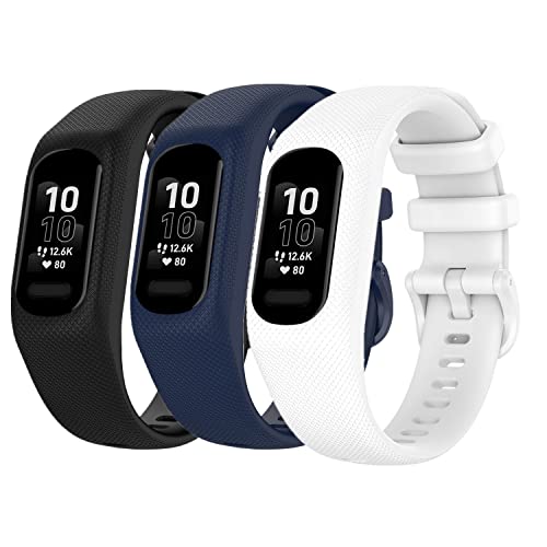 Huabao Armband Kompatibel mit Garmin vivosmart 5,Verstellbares Silikon Sport Strap Ersatzband für Garmin vivosmart 5 Smart Watch (L, schwarz+navy+weiß) von Huabao