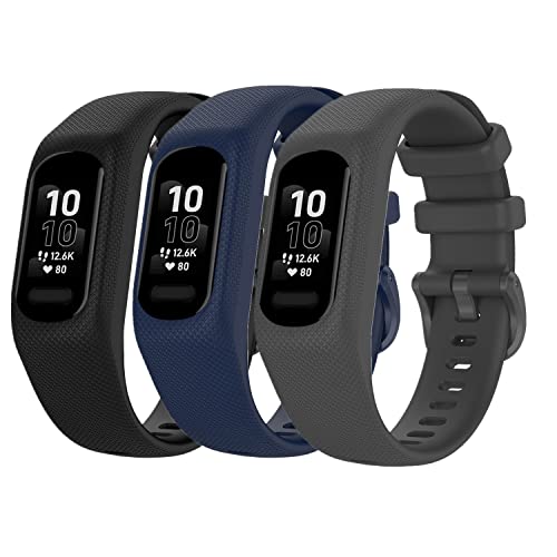 Huabao Armband Kompatibel mit Garmin vivosmart 5,Verstellbares Silikon Sport Strap Ersatzband für Garmin vivosmart 5 Smart Watch (L, schwarz + dunkelblau + dunkelgrau) von Huabao