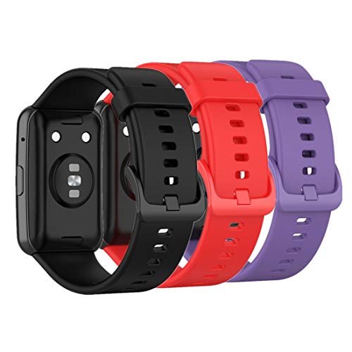 Huabao Armband Kompatibel mit Huawei Watch Fit,Verstellbares Silikon Sport Strap Ersatzband für Huawei Watch Fit (Schwarz + Rot + Lila) von Huabao