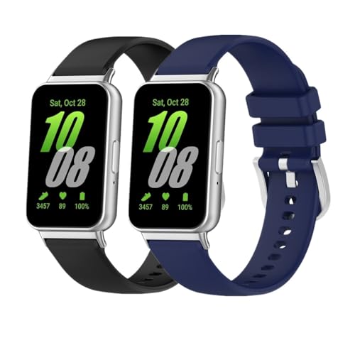 Huabao Armband Kompatibel mit Samsung Galaxy Fit 3 SM-R390, Verstellbares Silikon Uhrenarmband Sport Ersatzband für Samsung Galaxy Fit 3 SM-R390 für Damen Herren (Schwarz+Blau) von Huabao