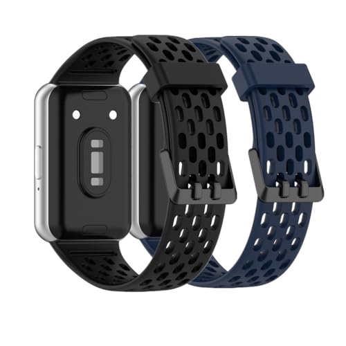 Huabao Armband Kompatibel mit Samsung Galaxy Fit 3 SM-R390, Verstellbares Silikon Uhrenarmband Sport Ersatzband für Samsung Galaxy Fit 3 SM-R390 für Damen Herren (Schwarz+Blau) von Huabao