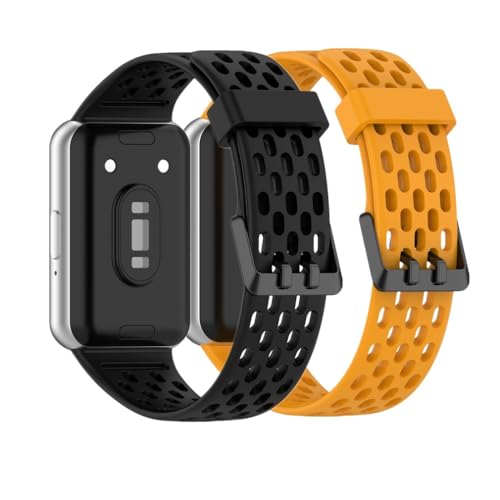 Huabao Armband Kompatibel mit Samsung Galaxy Fit 3 SM-R390, Verstellbares Silikon Uhrenarmband Sport Ersatzband für Samsung Galaxy Fit 3 SM-R390 für Damen Herren (Schwarz+Gelb) von Huabao