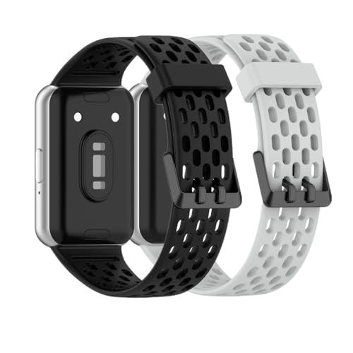 Huabao Armband Kompatibel mit Samsung Galaxy Fit 3 SM-R390, Verstellbares Silikon Uhrenarmband Sport Ersatzband für Samsung Galaxy Fit 3 SM-R390 für Damen Herren (Schwarz+Grau) von Huabao