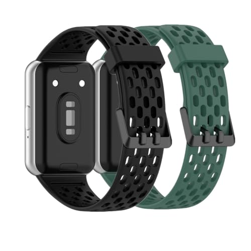 Huabao Armband Kompatibel mit Samsung Galaxy Fit 3 SM-R390, Verstellbares Silikon Uhrenarmband Sport Ersatzband für Samsung Galaxy Fit 3 SM-R390 für Damen Herren (Schwarz+Grün) von Huabao