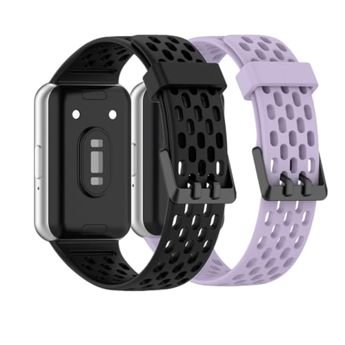 Huabao Armband Kompatibel mit Samsung Galaxy Fit 3 SM-R390, Verstellbares Silikon Uhrenarmband Sport Ersatzband für Samsung Galaxy Fit 3 SM-R390 für Damen Herren (Schwarz+Lila) von Huabao