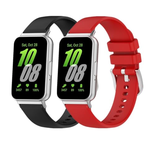 Huabao Armband Kompatibel mit Samsung Galaxy Fit 3 SM-R390, Verstellbares Silikon Uhrenarmband Sport Ersatzband für Samsung Galaxy Fit 3 SM-R390 für Damen Herren (Schwarz+Rot) von Huabao