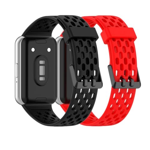 Huabao Armband Kompatibel mit Samsung Galaxy Fit 3 SM-R390, Verstellbares Silikon Uhrenarmband Sport Ersatzband für Samsung Galaxy Fit 3 SM-R390 für Damen Herren (Schwarz+Rot) von Huabao