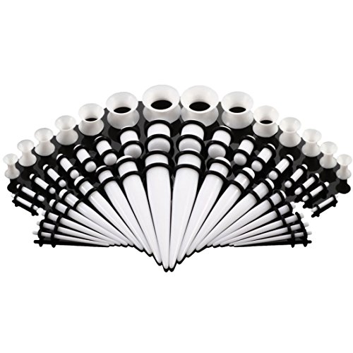Huacan Dehnstäbe Set Tunnel 1.6-10mm Dehnset Acryl Dehnstab Taper Dehnungstäbe Silikon Ohr Tunnels 3mm 4mm 5mm 6mm 8mm 10mm 12mm Plugs 50 Stück Schwarz Blau Türkis Weiß Klar Expander Damen Herren von Huacan