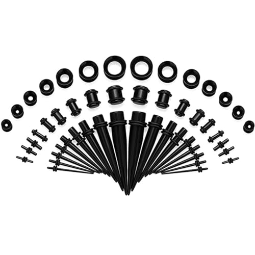 Huacan Dehnstäbe Set 1-10mm Tunnel Sets Dehnset Acryl Dehnstab Dehnungstäbe Silikon Tunnels 3mm 4mm 5mm 6mm 8mm 10mm 12mm Plugs 50 Stück Schwarz Blau Türkis Weiß Klar Expander Frauen Damen Herren von Huacan