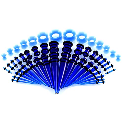 Huacan Dehnstäbe Set Tunnel 1.6-10mm Dehnset Acryl Dehnstab Taper Dehnungstäbe Silikon Ohr Tunnels 3mm 4mm 5mm 6mm 8mm 10mm 12mm Plugs 50 Stück Schwarz Blau Türkis Weiß Klar Expander Damen Herren von Huacan