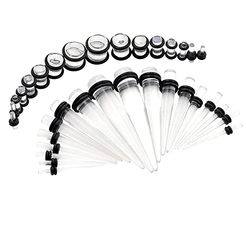 Huacan Dehnstäbe Tunnel Set 1.6-10mm Acryl Dehnstab Dehnset Dehnungsstäbe Schwarz Taper Single Flard Ohr Piercing Plugs Stecker Klassisch Expander Damen Herren Punk 36 Stück von Huacan