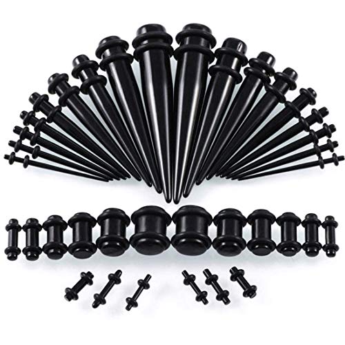 Huacan Dehnstäbe Tunnel Set 1.6-10mm Acryl Dehnstab Dehnset Dehnungsstäbe Schwarz Taper Single Flard Ohr Piercing Plugs Stecker Klassisch Expander Damen Herren Punk 36 Stück von Huacan