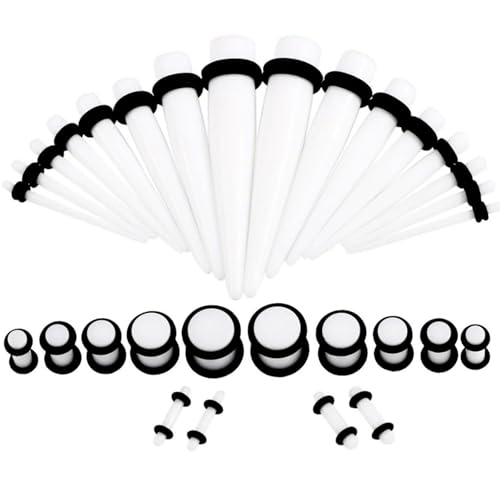 Huacan Dehnstäbe Tunnel Set 1.6-10mm Acryl Dehnstab Dehnset Dehnungsstäbe Schwarz Taper Single Flard Ohr Piercing Plugs Stecker Klassisch Expander Damen Herren Punk 36 Stück von Huacan