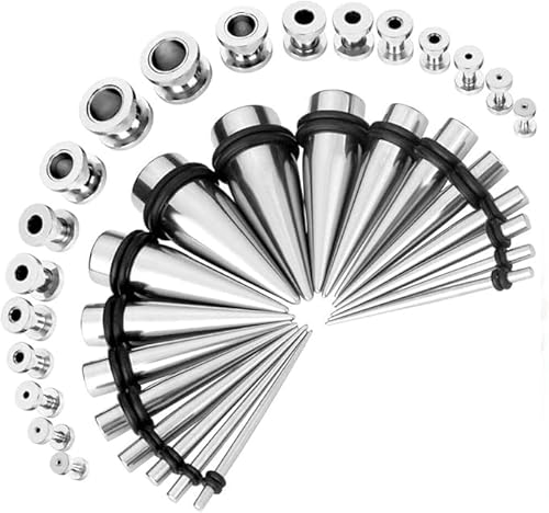 Huacan Dehnstäbe Set 1-10 mm Tunnel Dehnset 36 Stück Dehnstab Dehnungsstäbe Plugs Schwarz Silber Bunte Farbe Edelstahl Klassisch Punk Expander für Damen Herren von Huacan