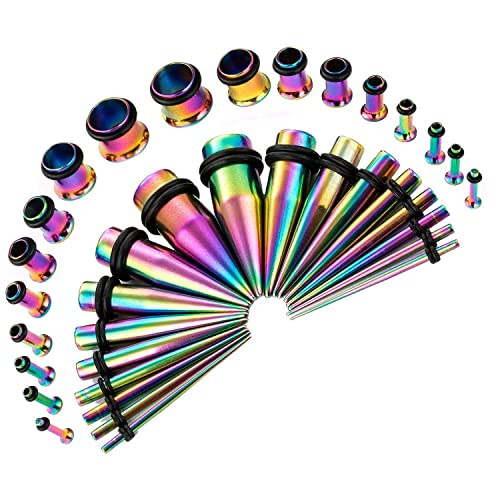 Huacan Dehnstäbe Set 1-10 mm Tunnel Dehnset 36 Stück Dehnstab Dehnungsstäbe Plugs Schwarz Silber Bunte Farbe Edelstahl Klassisch Punk Expander für Damen Herren von Huacan