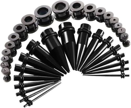 Huacan Dehnstäbe Set 1-10 mm Tunnel Dehnset 36 Stück Dehnstab Dehnungsstäbe Plugs Schwarz Silber Bunte Farbe Edelstahl Klassisch Punk Expander für Damen Herren von Huacan