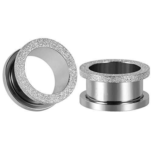 Huacan Flesh Tunnel Piercing Set 6mm 8mm 10mm 12mm 14mm 16mm Ohr Plug Schwarz Silber Rose Mit Granulierend Anhänger Double Flared Klassisch Expander Chirurgen Edelstahl Schmuck Damen Herren 2 Stück von Huacan