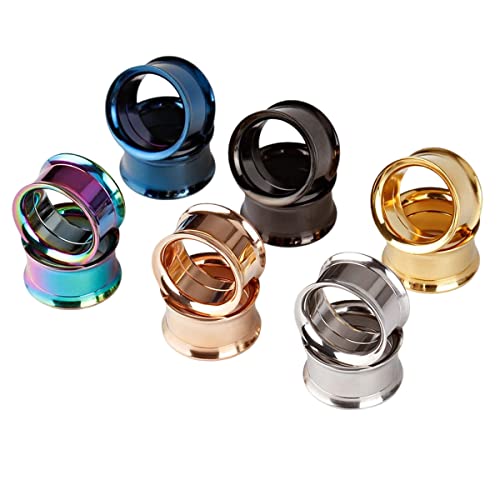 Huacan Tunnel Set 6mm 8mm 10mm 12mm 14mm 16mm 18mm 20mm Flesh Tunnels 316L Chirurgischer Edelstahl Ohr Plug 6 Bunte Farbe Double Flared Plugs Klassisch Expander Für Frauen Damen Herren 12 Stück von Huacan