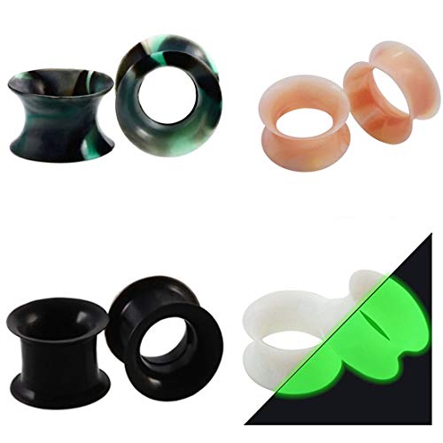 HuaCan Flesh Tunnel Silikon Set 6-16mm Superdünn Vielfarbige Marmorierung Ohr Piercing Glow in the Dark Double Flared Soft Expander Plugs Punk Für Damen Herren 8 Stück von Huacan