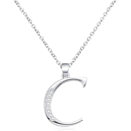 Huacan Halskette Damen Herren Mit Buchstaben Anhänger A-Z Alphabet 925 Sterling Silber Zirkon Geburtstags Geschenk Für Frauen Mädchen Mama Freundin 45+5 cm Länge (C) von Huacan