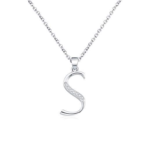 Huacan Halskette Damen Herren Mit Buchstaben Anhänger S Alphabet 925 Sterling Silber Zirkon Geburtstags Geschenk Für Frauen Mädchen Mama Freundin 45+5 cm Länge von Huacan