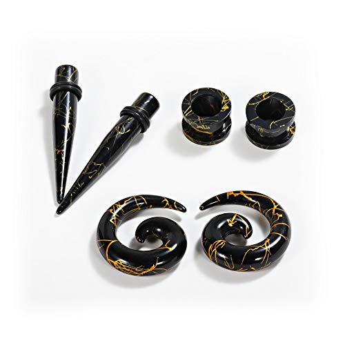 Huacan Ohr Dehnstäbe Tunnel Set - Acryl 6 Stück Scwarz Weiß Blau Unsiex Dehnstab Dehnset Dehnungsstäbe Taper Plug Ohr Piercing Stecker Expander Damen Herren 6mm-12mm von Huacan