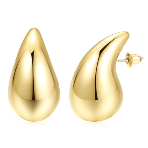 Huacan Ohrringe Damen 18K Vergoldete Chunky Creolen Earrings Waterdrop Ohrstecker Hypoallergene Ohrring Modeschmuck für Frauen und Mädchen von Huacan
