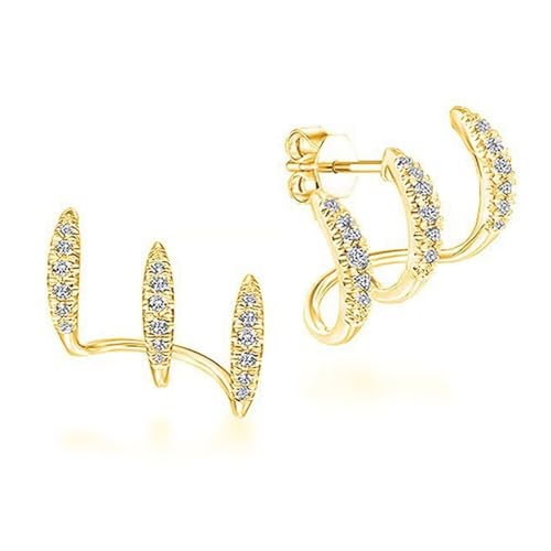 Huacan Ohrringe Damen S925 Drei Klauen Design Ohrstecker mit AAA+ Zirkon luxuriöser Modeschmuck für Frauen Mädchen Gold Silber Rosegold Farbe Perfekt in Alltag Verlobung und Party von Huacan