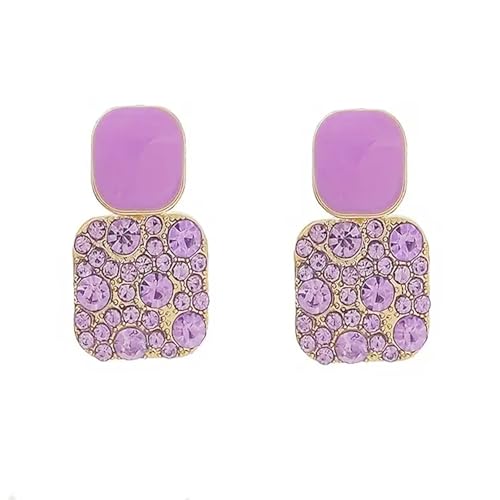 Huacan Ohrringe Damen S925 Retro Quadrat Design Ohrstecker mit Vollglanz Zirkon Lila Farbe Anhänger Luxuriöser Modeschmuck für Frauen Mädchen Perfekt in Alltag Verlobung und Party von Huacan