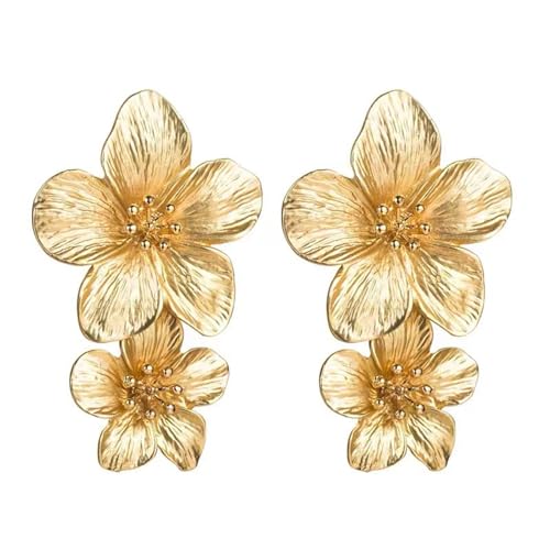 Huacan Ohrringe Damen S925 Ohrstecker Große Blatt Blume Muster Hypoallergene Ohrring Modeschmuck für Frauen und Mädchen Gold Silber von Huacan