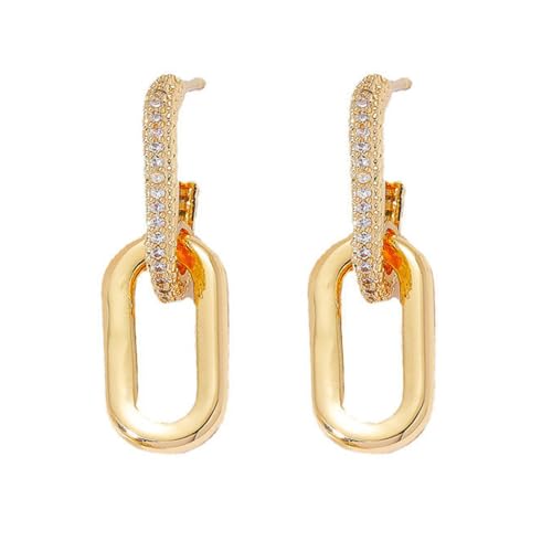 Huacan Ohrringe S925 Retro Doppel Schleife Tropfen Design Ohrstecker mit Zirkon Gold Silber Farbe Geometrische Rechteck Creolen für Frauen Mädchen Punk Hip Hop Mode Schmuck von Huacan