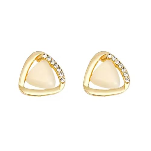 Huacan Ohrstecker Damen S925 Dreieckig Geometrie Design Ohr Stecker mit Mondstein und Zirkon Gold Farbe Luxuriöser Ohrringe für Frauen Mädchen Modeschmuck Perfekt in Alltag Verlobung und Party von Huacan