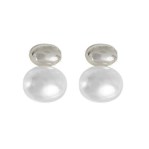 Huacan Ohrstecker Damen S925 Retro Metall Brechbohnen Design Ohr Stecker mit Perle Gold Silber Farbe Luxuriöser Ohrringe für Frauen Mädchen Modeschmuck Perfekt in Alltag Verlobung und Party von Huacan