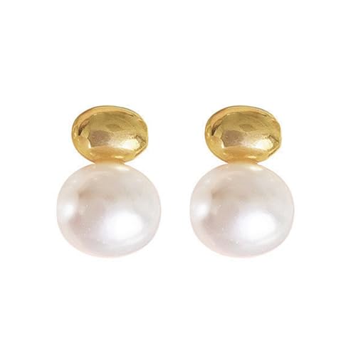 Huacan Ohrstecker Damen S925 Retro Metall Brechbohnen Design Ohr Stecker mit Perle Gold Silber Farbe Luxuriöser Ohrringe für Frauen Mädchen Modeschmuck Perfekt in Alltag Verlobung und Party von Huacan