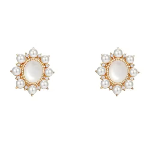 Huacan Ohrstecker Damen S925 mit Mondstein Perle Sonnenblume Muster Ohr Stecker Gold Farbe Luxuriöser Ohrringe für Frauen Mädchen Modeschmuck Perfekt in Alltag Verlobung und Party von Huacan