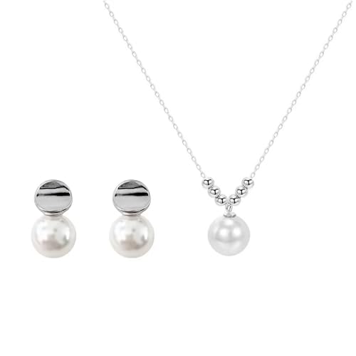 Huacan Schmuckset Sterling Silber 925 Damen Ohrringe mit Perle Anhänger Halskette mit Perlen Schmuck Set Geschenk für Frauen Mädchen von Huacan