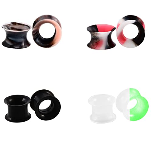 Huacan Silikon Tunnel Set 6mm - 16mm Superdünn Vielfarbige Marmorierung Tunnels Ohr Piercing Glow in the Dark Plugs Double Flared Soft Expander Punk Für Damen Herren 8 Stück von Huacan