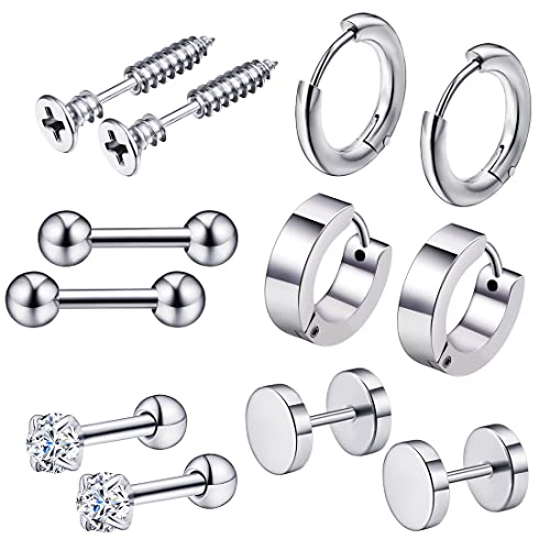 Huacan Tragus Ohrringe Knorpel Ohrpiercing, Edelstahl Ohrstecker Cubic Zirkonia Silber Ohrpiercing 12Pcs Helix Ohrringe Set für Frauen Damen Männer 1.2/1.6mm von Huacan